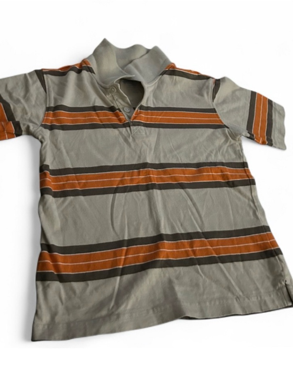 Boys Striped Polo Shirt in Olive & Rust Sz 5/6